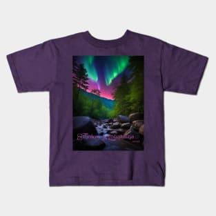 Northern Lights Over A Smokey Mountain Stream Kids T-Shirt